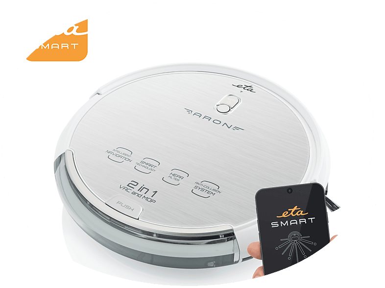 Robot aspirador - ETA ETA351290000, 14,4 V, Depósito 300 ml, Autonomía 120 min, Blanco