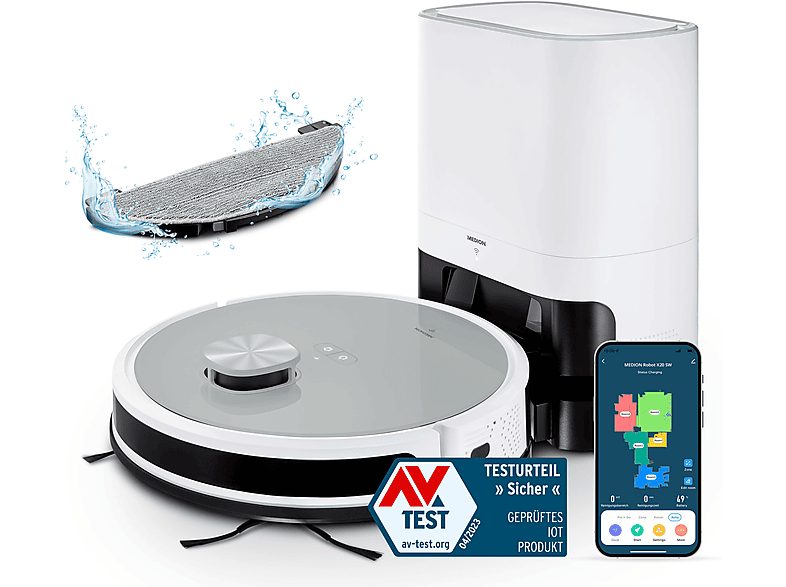 Robot aspirador - MEDION 50073806, Potencia de succión 3 kPa, Depósito 0,25 l, Autonomía 150 min, Gris, Blanco