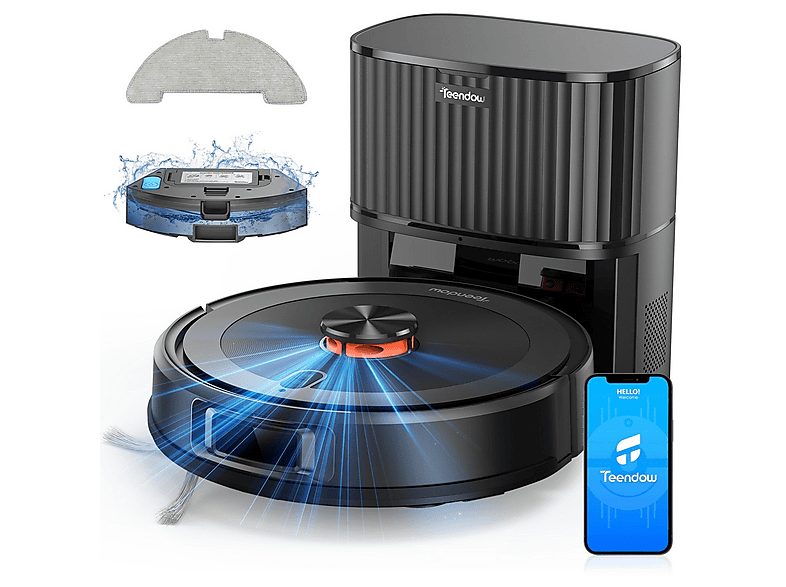 Robot aspirador - TEENDOW D10S MAX  Nero, Depósito 300 ml, Autonomía 180min, Negro