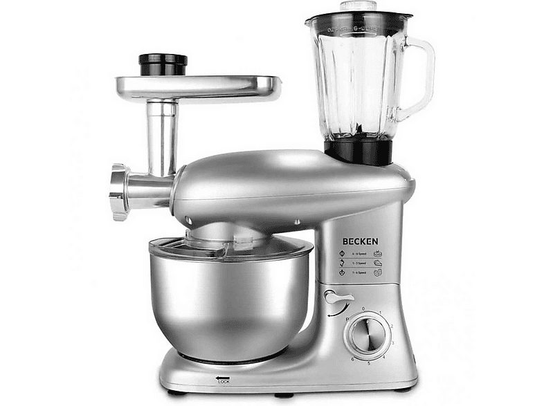Robot de cocina - BECKEN Robot de Cocina BECKEN BKM4570 (6 L - 1400 W - 6 accesorios), 1400 W, Gris