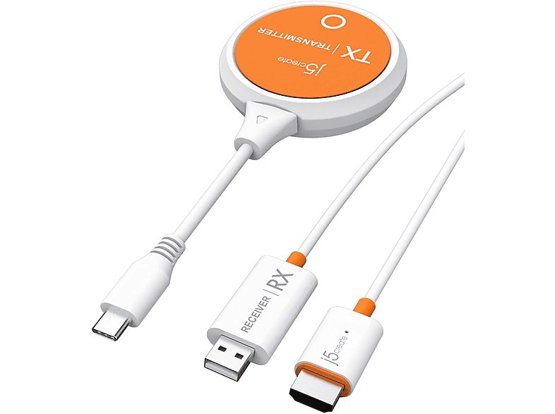 Transmisor de señal  - JVAW62-N ScreenCast USB-C J5CREATE, Blanco y Naranja